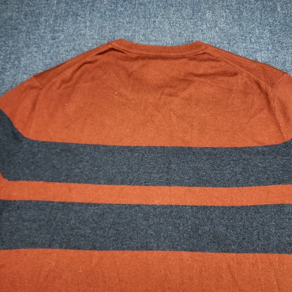 Banana Republic Mens Luxury Blend Silk Cotton Cashmere Striped Sweater Rust L